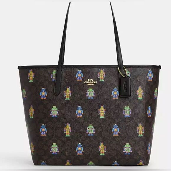 🔥🎁NWT! Coach Cosmic City Tote Handbag with Robot Print Msrp:$450.00 - Picture 1 of 5